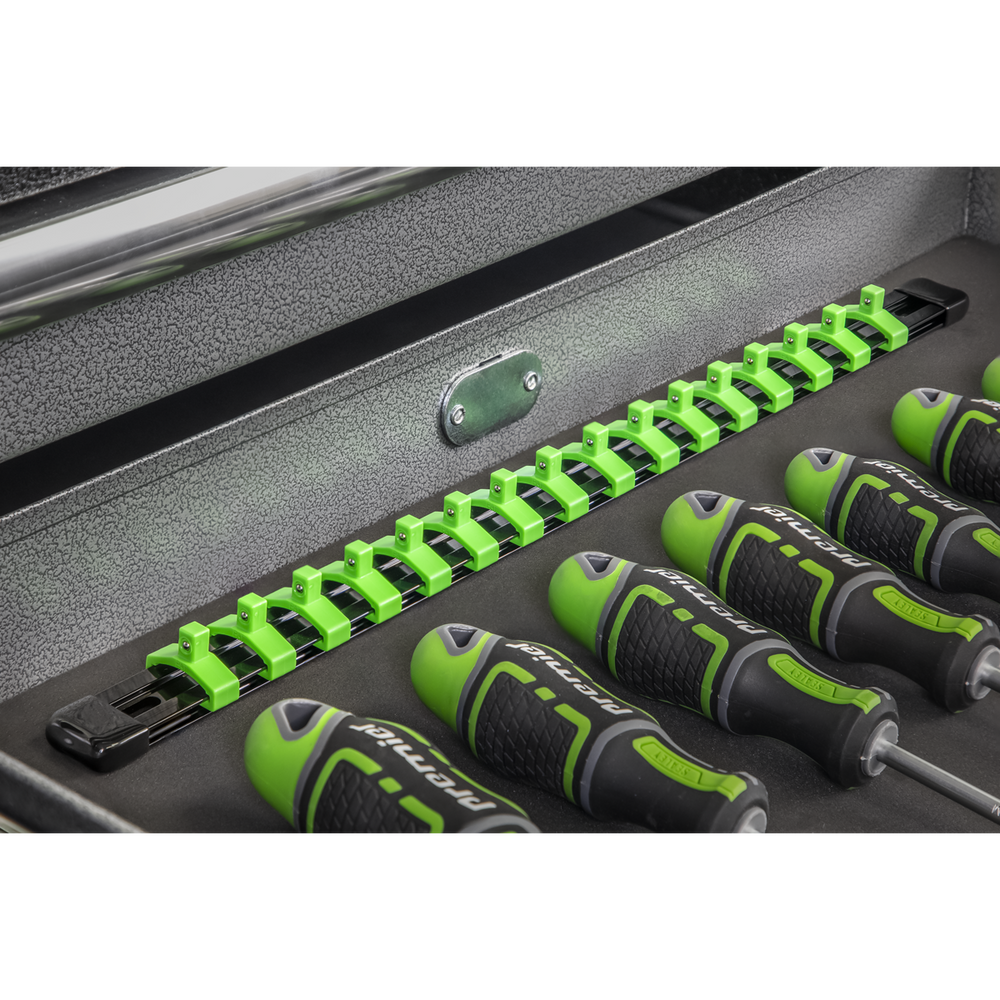 Sealey AK27052HV Premier Socket Retaining Rail with 16 Clips 1/4"Sq Drive - Hi-Vis Green - additional view 2
