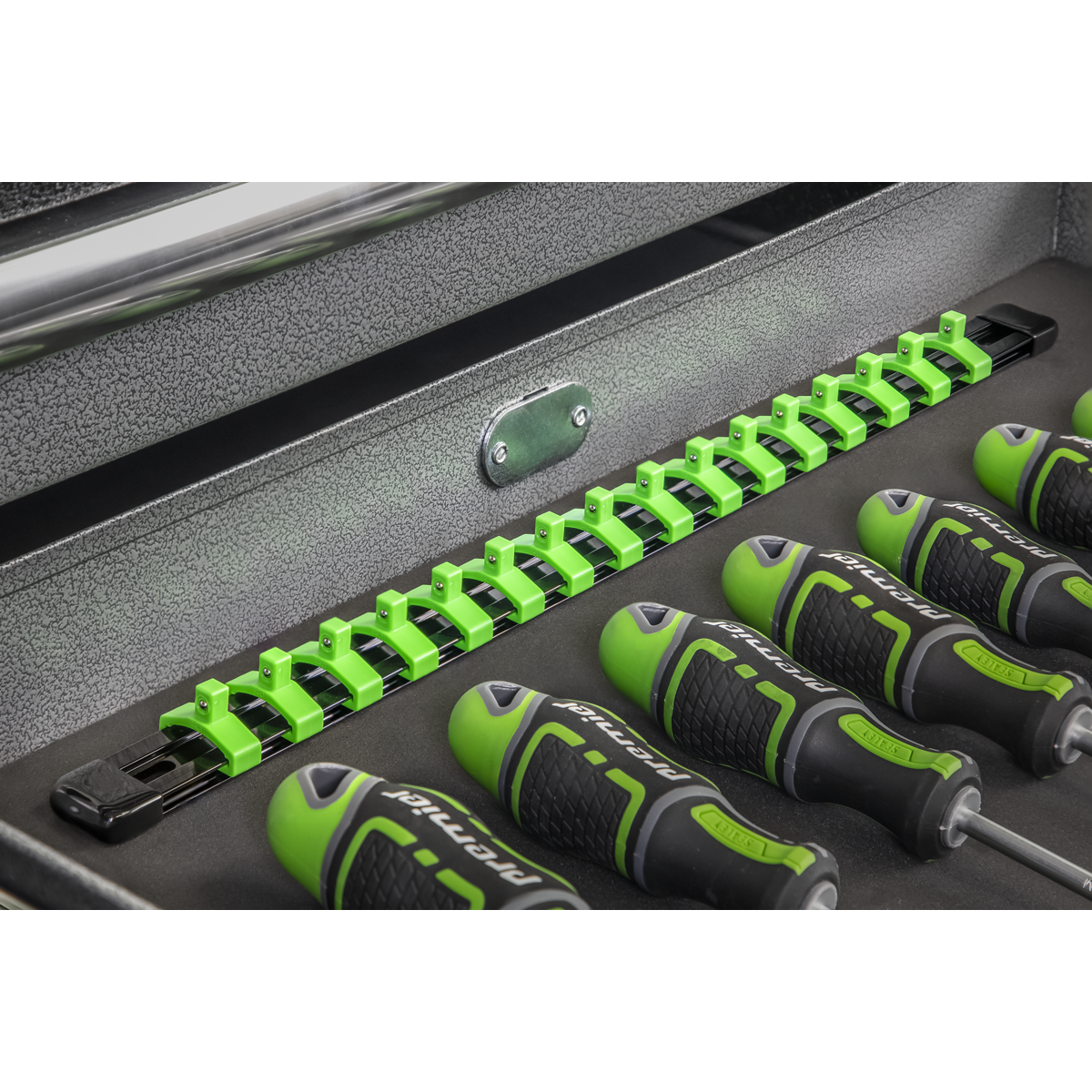 Sealey AK27052HV Premier Socket Retaining Rail with 16 Clips 1/4"Sq Drive - Hi-Vis Green - additional view 2