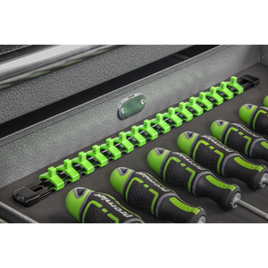 Sealey AK27052HV Premier Socket Retaining Rail with 16 Clips 1/4"Sq Drive - Hi-Vis Green - additional view 2