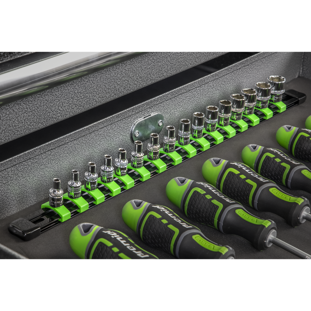 Sealey AK27052HV Premier Socket Retaining Rail with 16 Clips 1/4"Sq Drive - Hi-Vis Green - additional view 3