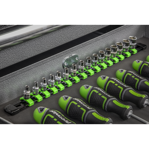 Sealey AK27052HV Premier Socket Retaining Rail with 16 Clips 1/4"Sq Drive - Hi-Vis Green - additional view 3