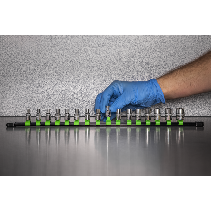 Sealey AK27052HV Premier Socket Retaining Rail with 16 Clips 1/4"Sq Drive - Hi-Vis Green - additional view 6
