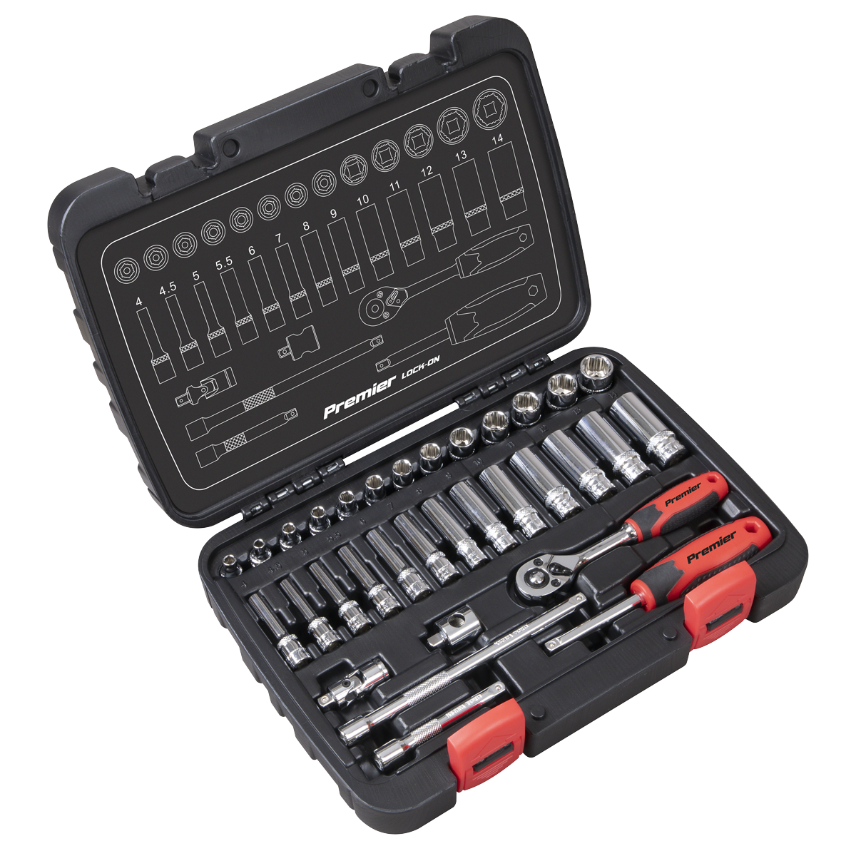 Sealey AK27480 Lock-On™ Socket Set 1/4"Sq Drive 32pc