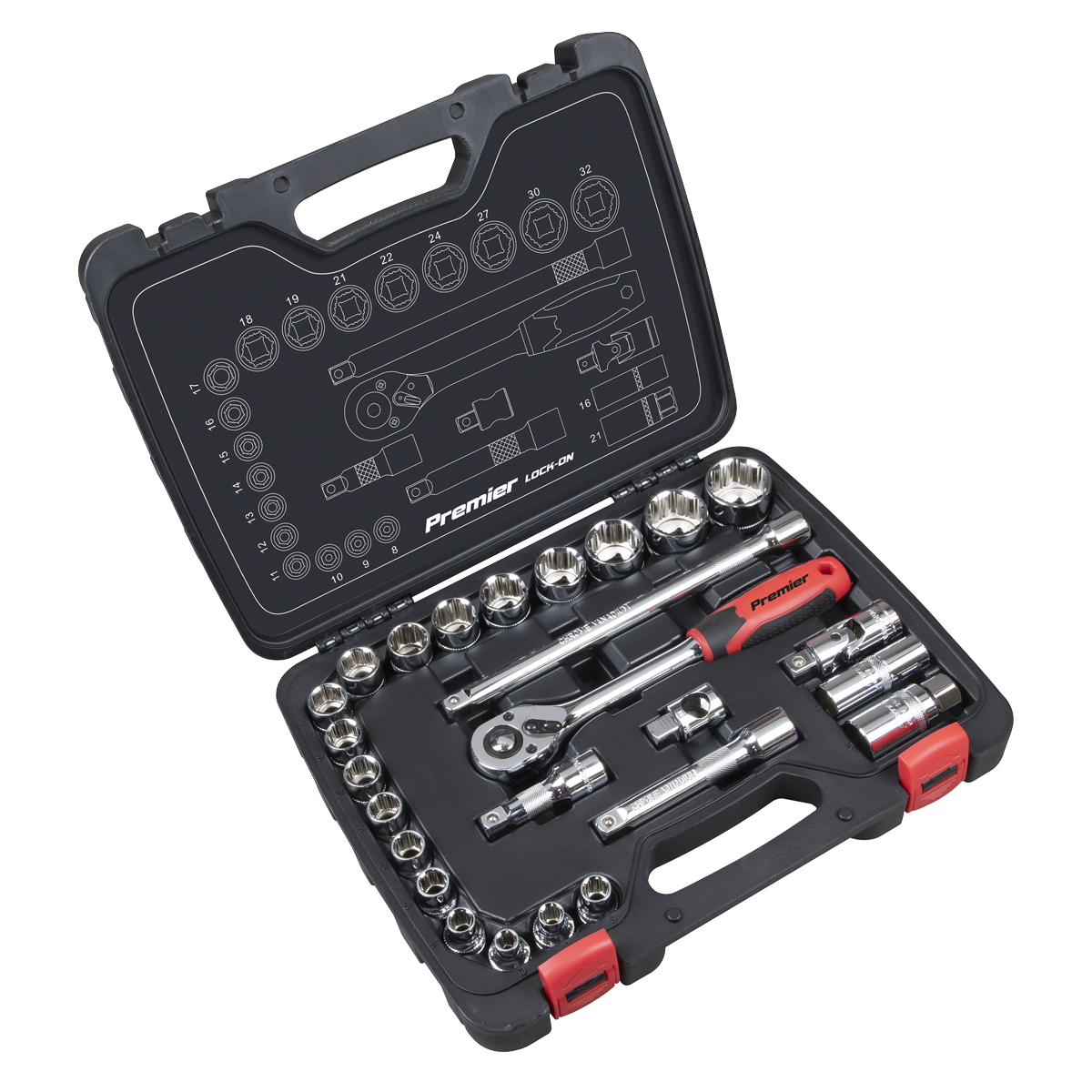 Sealey AK27482 Premier Lock-On™ Socket Set 1/2"Sq Drive 26pc