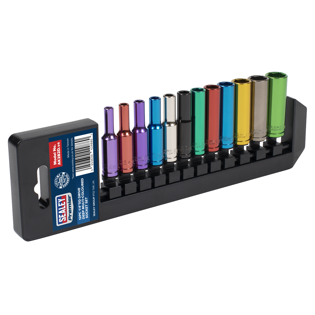 Sealey AK282D Premier Deep Multi-Coloured Socket Set 1/4"Sq Drive 12pc
