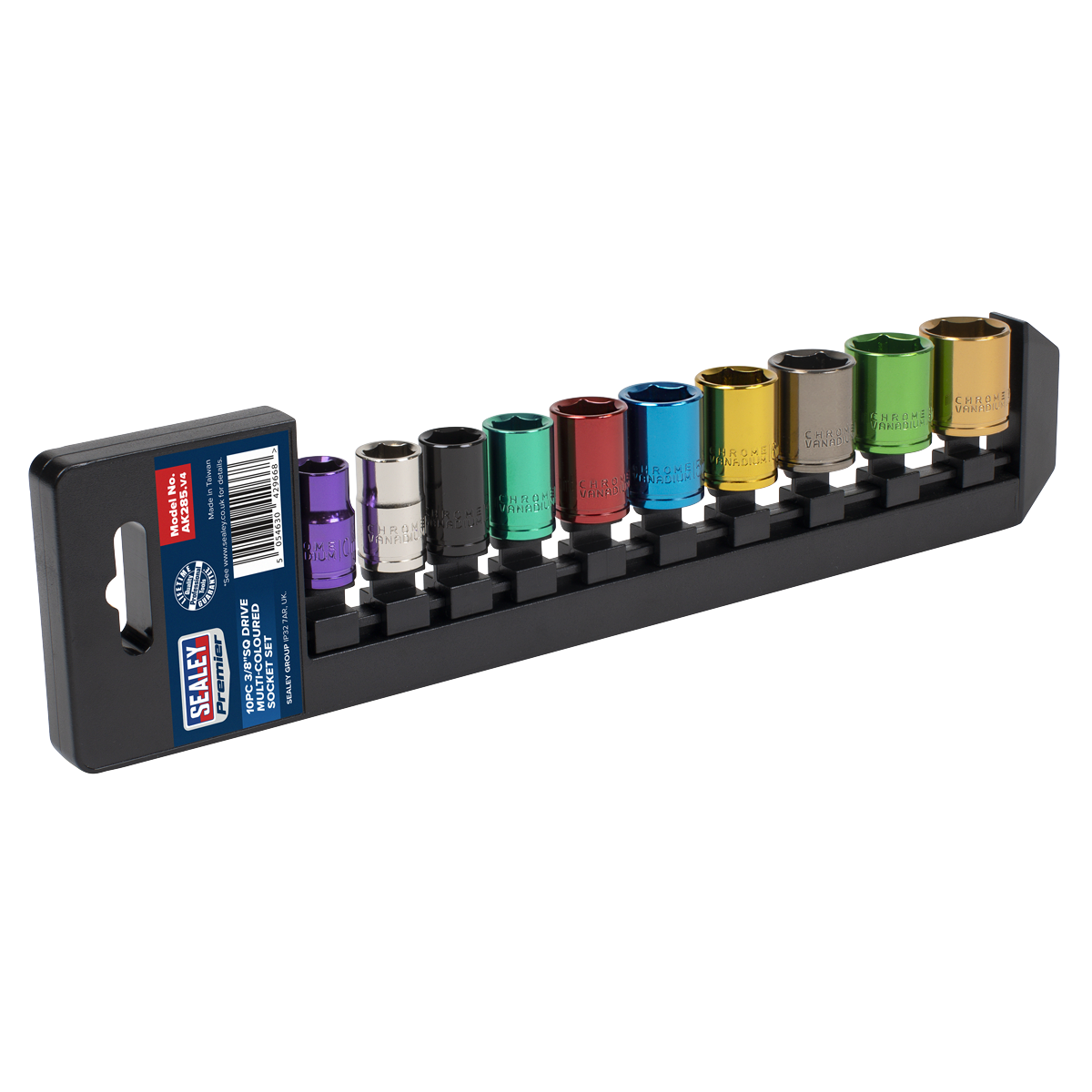 Sealey AK285 Premier Multi-Coloured Socket Set 3/8"Sq Drive 10pc