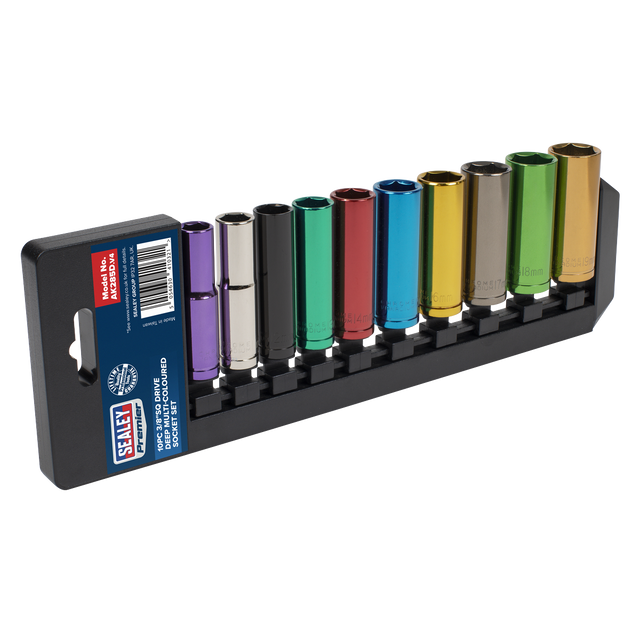 Sealey AK285D Premier Deep Multi-Coloured Socket Set 3/8"Sq Drive 10pc