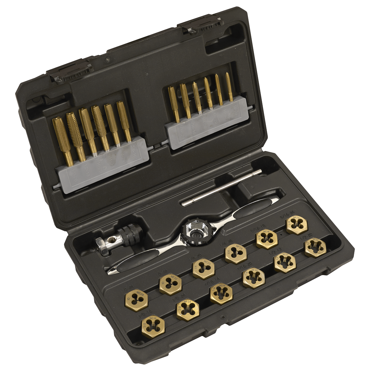 Sealey AK3026IMP Premier Hexagonal Tap & Die Set 26pc Hexagonal - Imperial - Titanium Coated