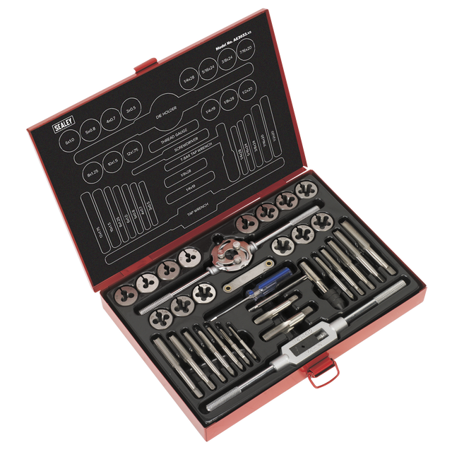 Sealey AK3033 Metric/UNF/BSP Tap & Die Set Split Dies 33pc