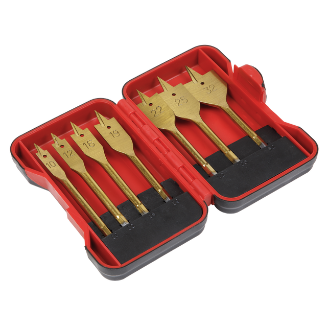 Sealey AK3707FW Titanium Coated Flat Wood Drill Bit Set 7pc