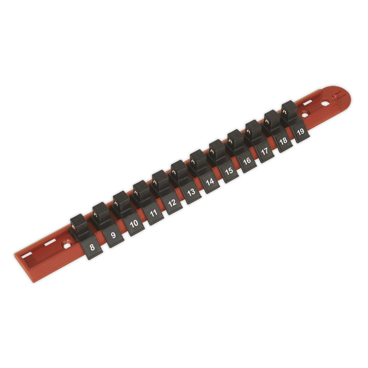Sealey AK3812 Premier Socket Retaining Rail with 12 Clips 3/8"Sq Drive