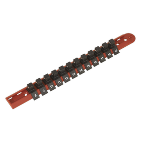 Sealey AK3812 Premier Socket Retaining Rail with 12 Clips 3/8"Sq Drive