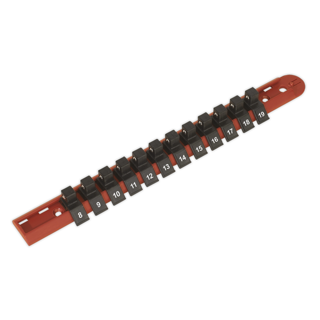 Sealey AK3812 Premier Socket Retaining Rail with 12 Clips 3/8"Sq Drive