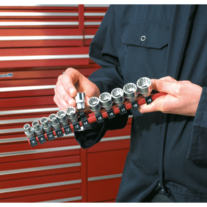 Sealey AK3812 Premier Socket Retaining Rail with 12 Clips 3/8"Sq Drive - additional view 2
