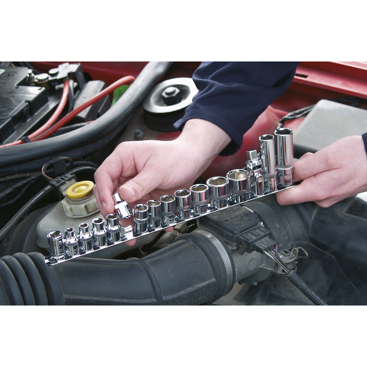 Sealey AK3814 Premier Socket Retaining Rail with 14 Clips 3/8"Sq Drive - additional view 2