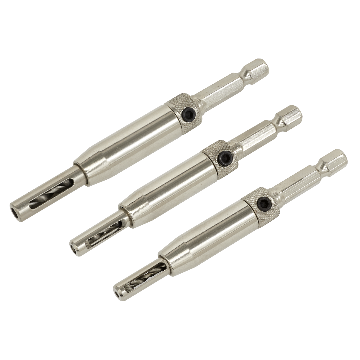 Sealey AK3HD Self-Centring Chamfered Hinge Drill Set 3pc