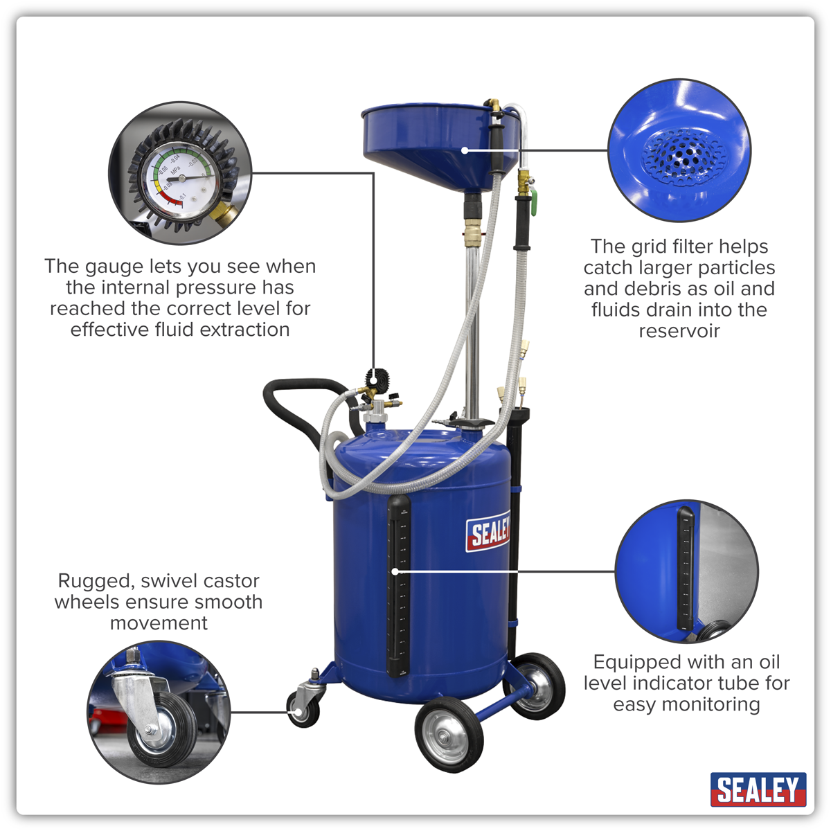 Sealey AK459DX Air Discharge Mobile Oil Drainer with Probes 90L - additional view 10