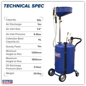 Sealey AK459DX Air Discharge Mobile Oil Drainer with Probes 90L - additional view 13