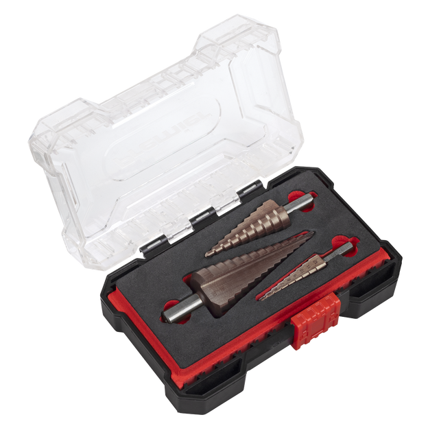 Sealey AK4733 Premier Straight Flute HSS Cobalt Step Drill Bit Set 3pc