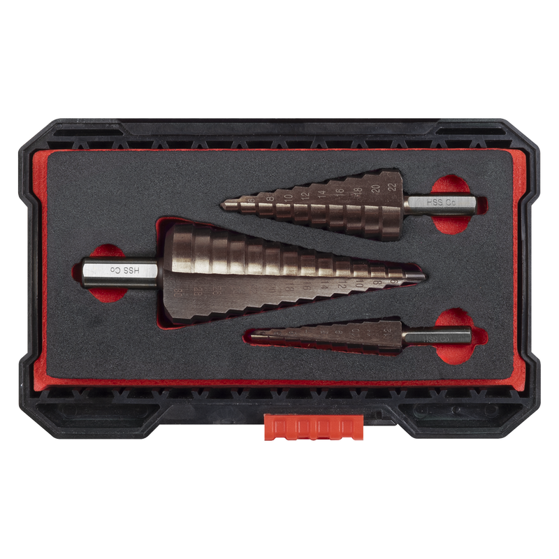 Sealey AK4733 Premier Straight Flute HSS Cobalt Step Drill Bit Set 3pc - additional view 4