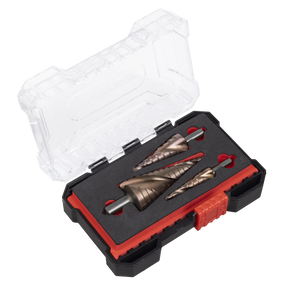Sealey AK4743 Spiral Flute HSS Cobalt Step Drill Bit Set 3pc