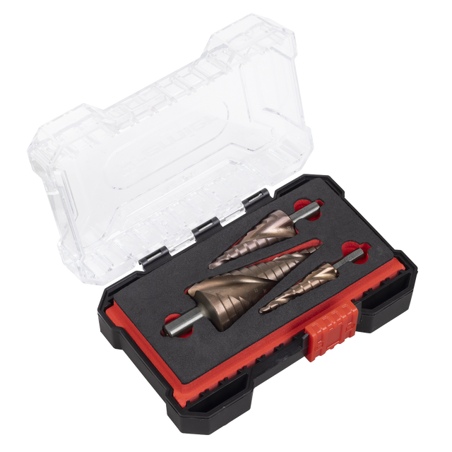 Sealey AK4743 Spiral Flute HSS Cobalt Step Drill Bit Set 3pc