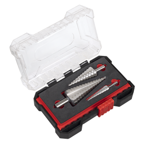 Sealey AK4746 Straight Flute HSS 4341 Step Drill Bit Set 3pc