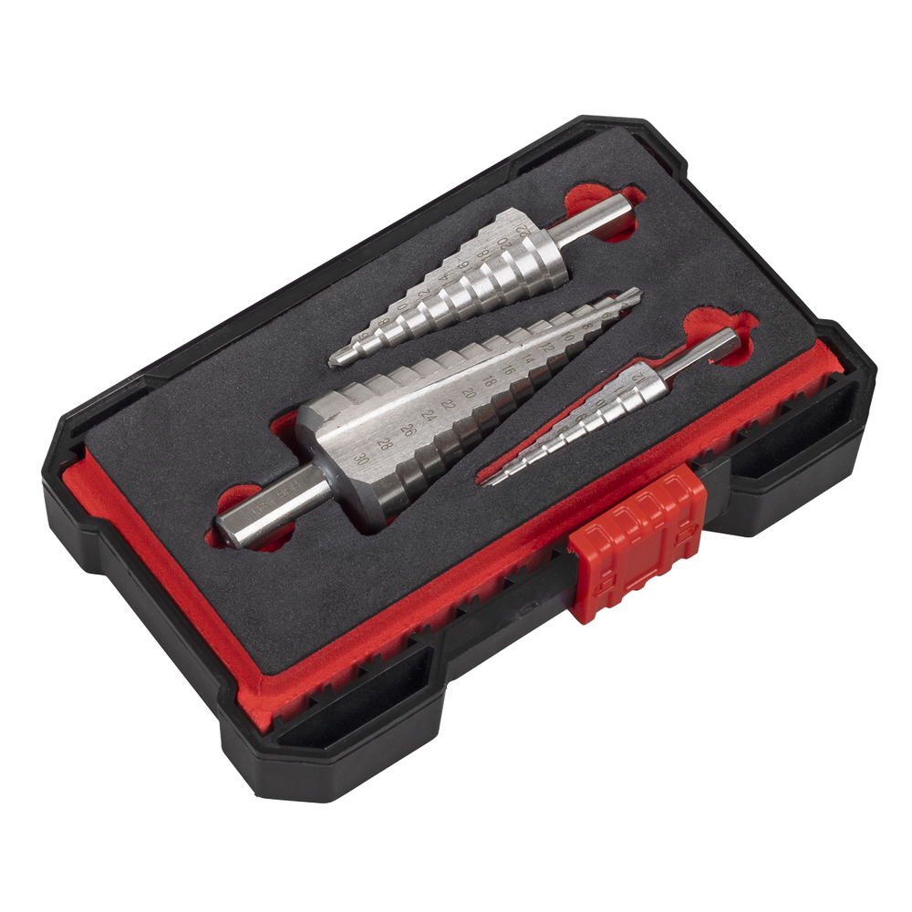 Sealey AK4746 Straight Flute HSS 4341 Step Drill Bit Set 3pc - additional view 2