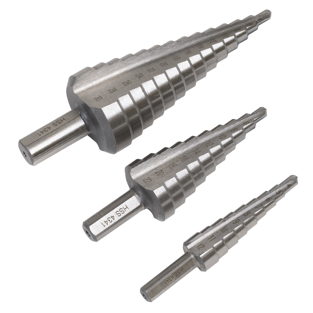 Sealey AK4746 Straight Flute HSS 4341 Step Drill Bit Set 3pc - additional view 8