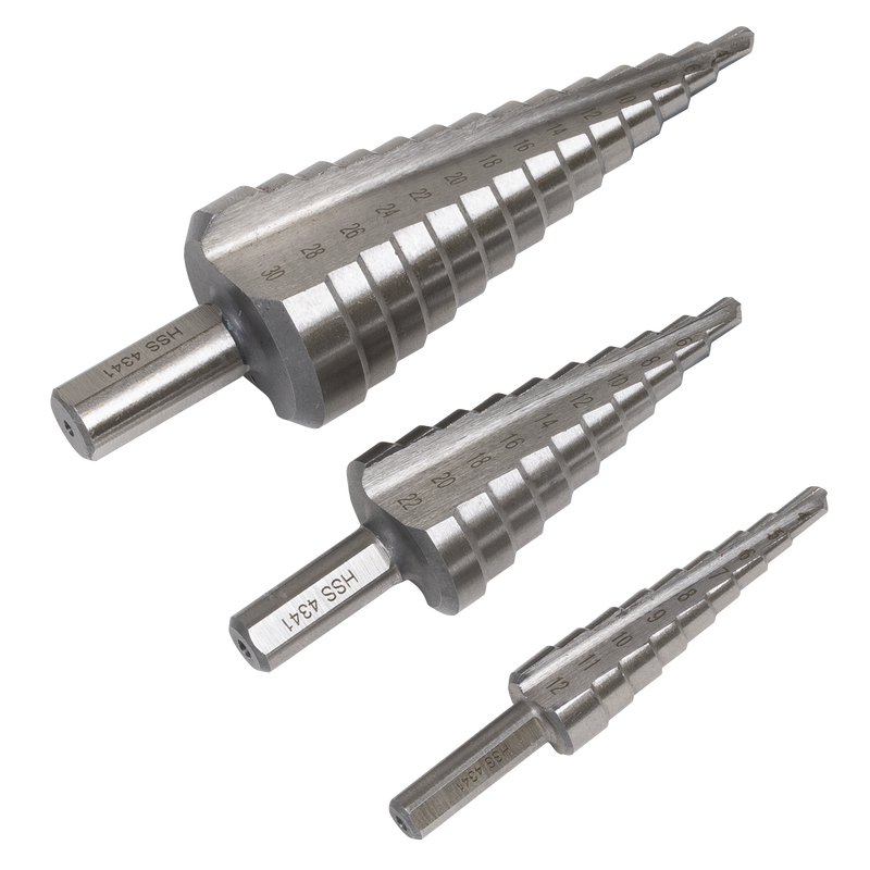 Sealey AK4746 Straight Flute HSS 4341 Step Drill Bit Set 3pc - additional view 8