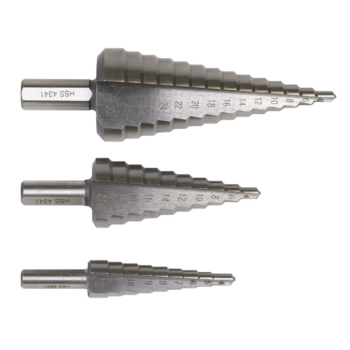 Sealey AK4746 Straight Flute HSS 4341 Step Drill Bit Set 3pc - additional view 9