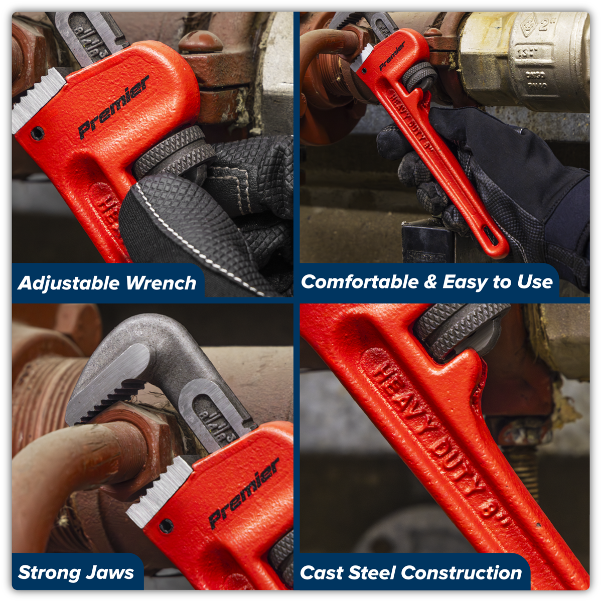 Sealey AK5101 Premier Cast Steel Pipe Wrench European Pattern 200mm - additional view 10