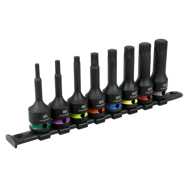 Sealey AK56004 Premier Spline Impact Socket Bit Set 1/2"Sq Drive 8pc
