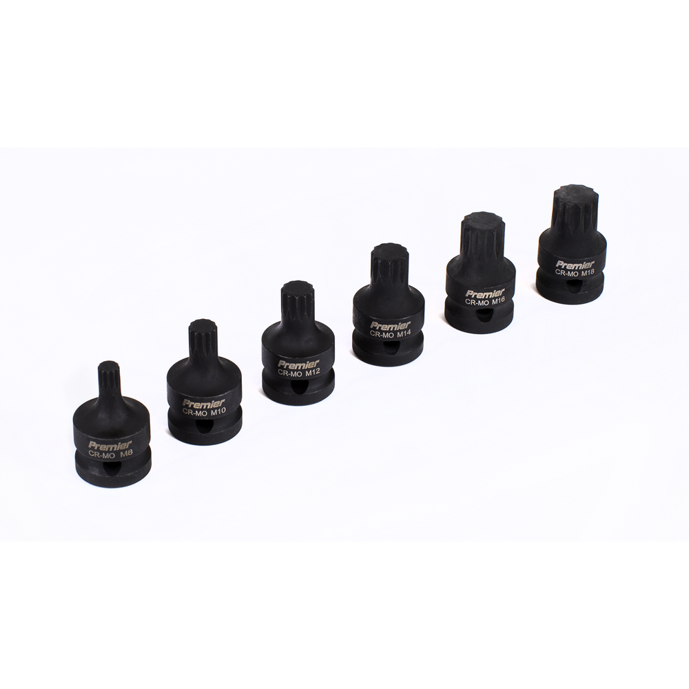 Sealey AK5608 Premier Spline Impact Socket Bit Set 1/2"Sq Drive 6pc - additional view 2