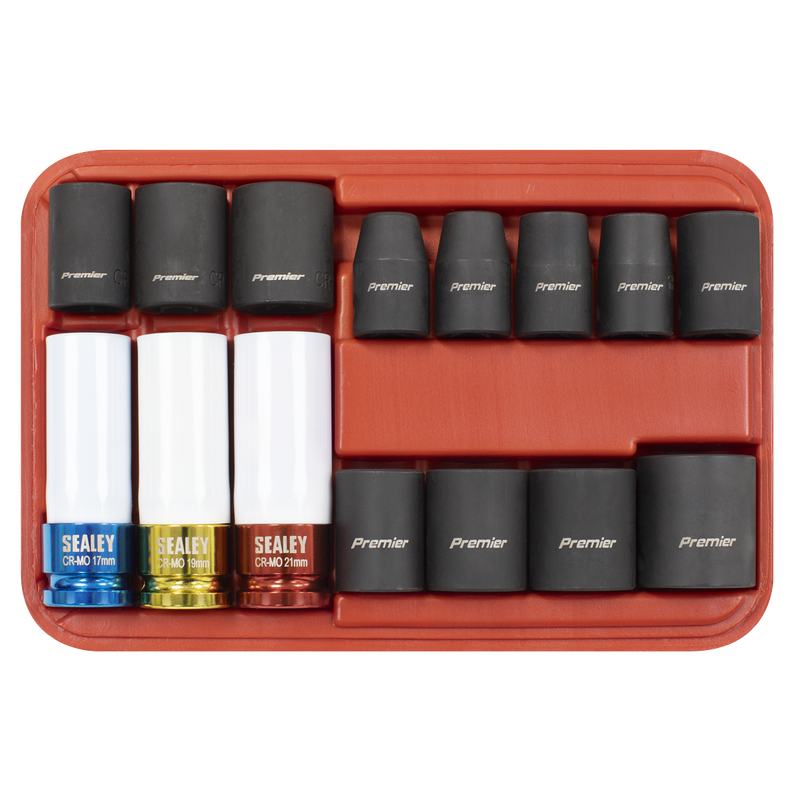 Sealey AK5615M Premier Impact Socket & Wheel Nut Removal Set 1/2"Sq Drive 15pc - additional view 4