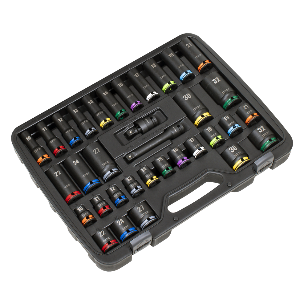 Sealey AK5636M Lock-On™ Standard & Deep Impact Socket Set 34pc 1/2"Sq Drive 6pt Metric - additional view 4