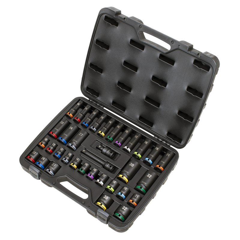 Sealey AK5636M Lock-On™ Standard & Deep Impact Socket Set 34pc 1/2"Sq Drive 6pt Metric - additional view 2