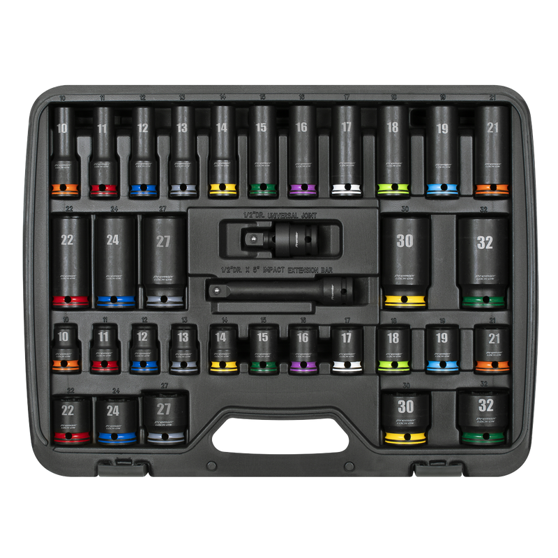 Sealey AK5636M Lock-On™ Standard & Deep Impact Socket Set 34pc 1/2"Sq Drive 6pt Metric - additional view 3