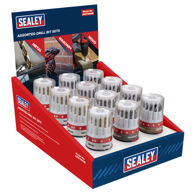 Sealey AK5700DB Assorted Drill Bit Sets - Display Box of 12