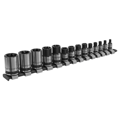 Sealey AK618B Premier Black TRX-Star* Socket Set 1/4", 3/8" & 1/2"Sq Drive E4-E24 14pc