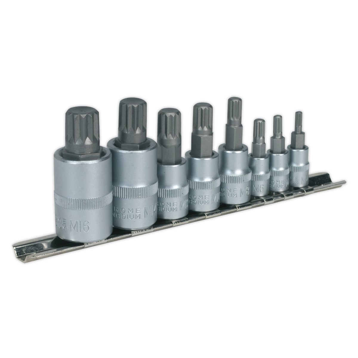 Sealey AK6214 Premier Spline Socket Bit Set 1/4", 3/8" & 1/2"Sq Drive 8pc