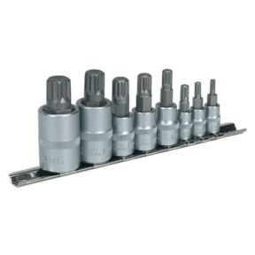 Sealey AK6214 Premier Spline Socket Bit Set 1/4", 3/8" & 1/2"Sq Drive 8pc