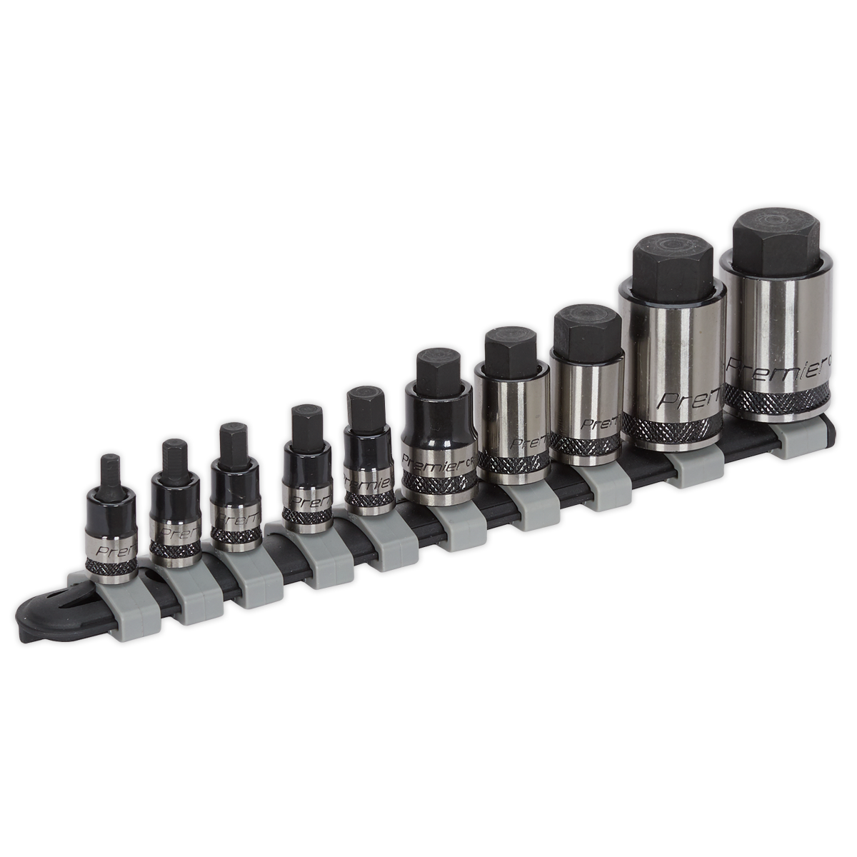Sealey AK6229B Premier Black Stubby Hex Socket Bit Set 1/4", 3/8" & 1/2"Sq Drive 10pc