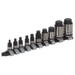 Sealey AK6229B Premier Black Stubby Hex Socket Bit Set 1/4", 3/8" & 1/2"Sq Drive 10pc
