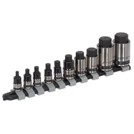 Sealey AK6229B Premier Black Stubby Hex Socket Bit Set 1/4", 3/8" & 1/2"Sq Drive 10pc