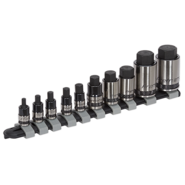 Sealey AK6229B Premier Black Stubby Hex Socket Bit Set 1/4", 3/8" & 1/2"Sq Drive 10pc