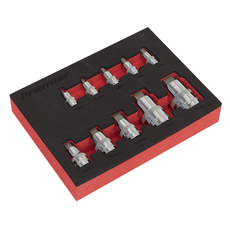 Sealey AK6244 Premier Stubby Hex Socket Bit Set 1/4", 3/8" & 1/2"Sq Drive 10pc
