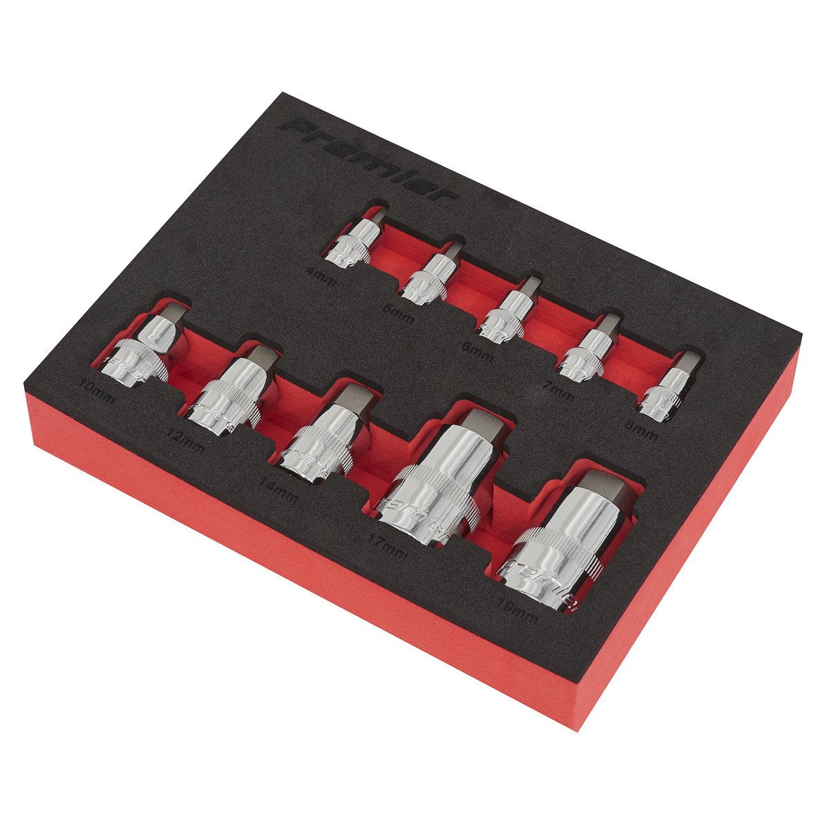 Sealey AK6244 Premier Stubby Hex Socket Bit Set 1/4", 3/8" & 1/2"Sq Drive 10pc - additional view 2