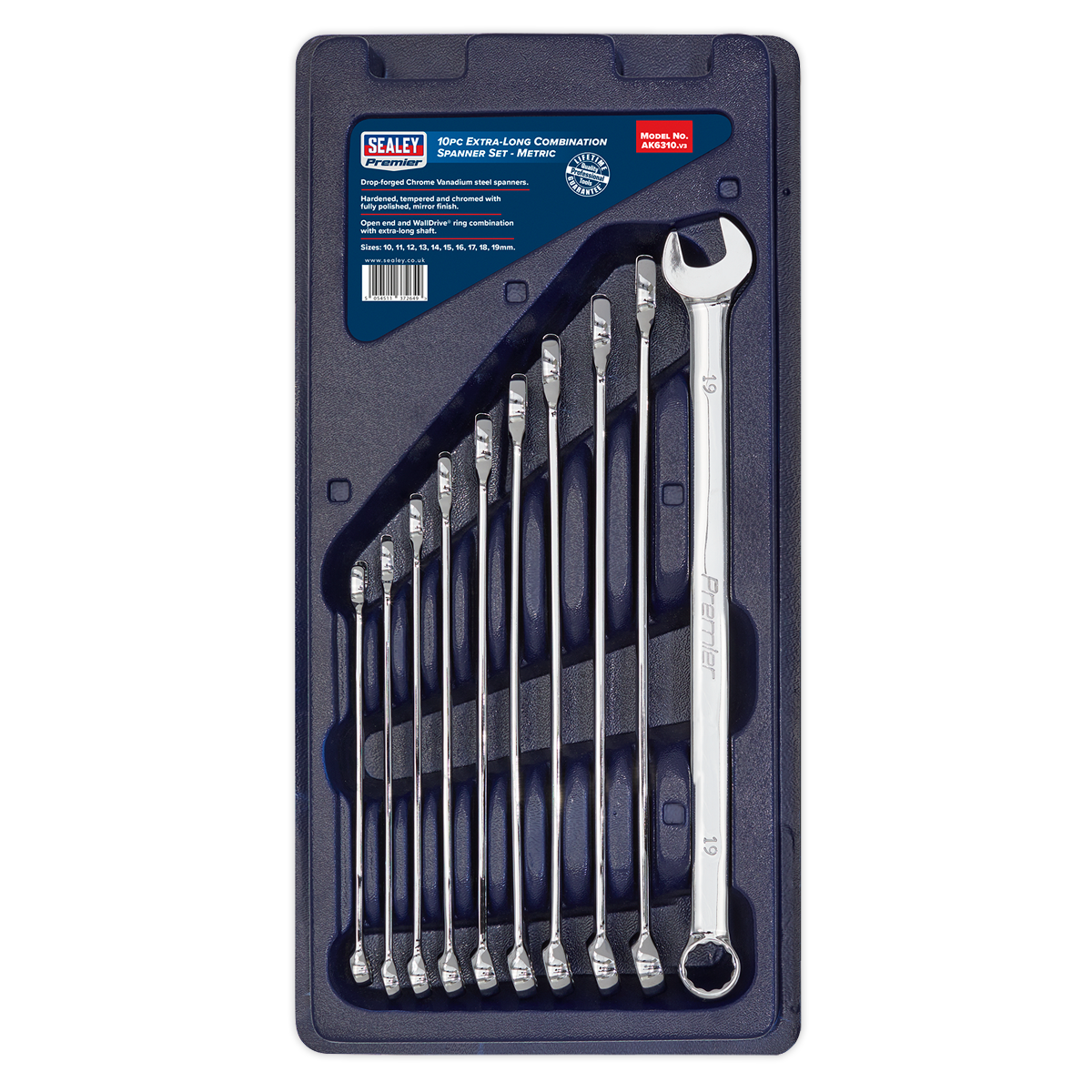 Sealey AK6310 Premier Extra-Long Combination Spanner Set 10pc - additional view 2