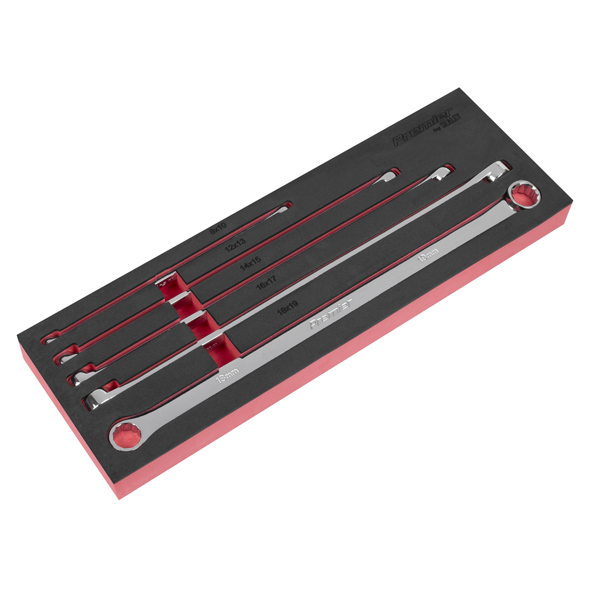 Sealey AK63110 Premier Extra-Long Double End Ring Spanner Set in EVA Foam Tray 5pc